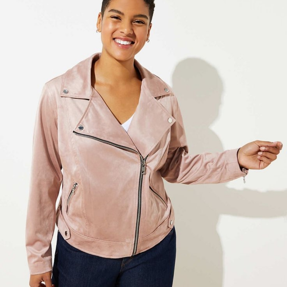 Loft Plus pink faux suede moto jacket - size 22